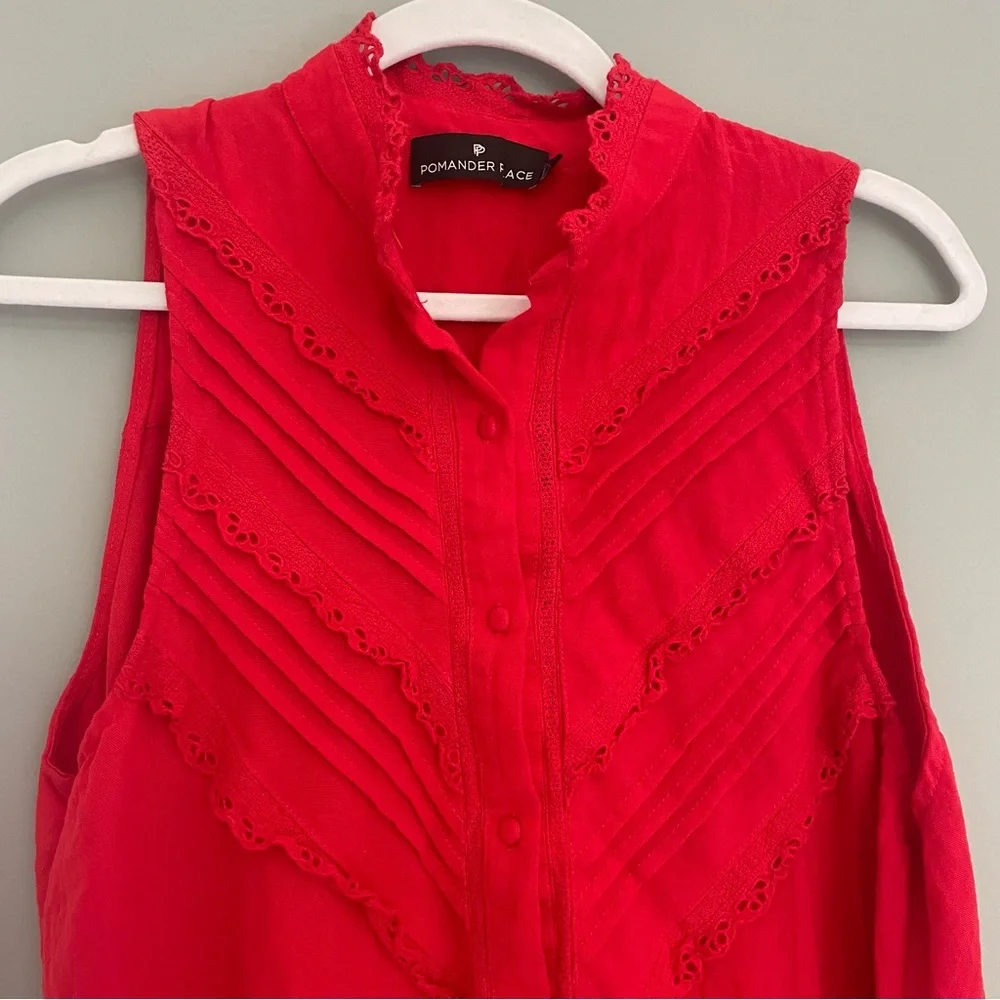 Tuckernuck Pomander Place Dutton Eyelet Sleeveless Mini Dress in Poppy Red - Picture 5 of 15